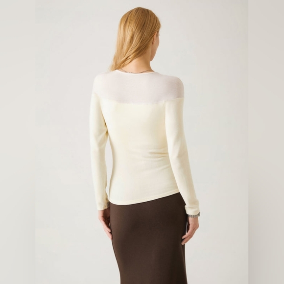 OGL Light ThermalTencel Wool Sheer Shoulder Brami Top - Ruby & Off White - Picture 6 of 10